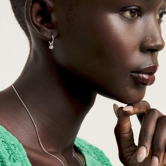 Men's Silver Tone Crystal Huggie Hoop Earrings Hypoallergenic Brass Jewelry - Picture 2 of 6